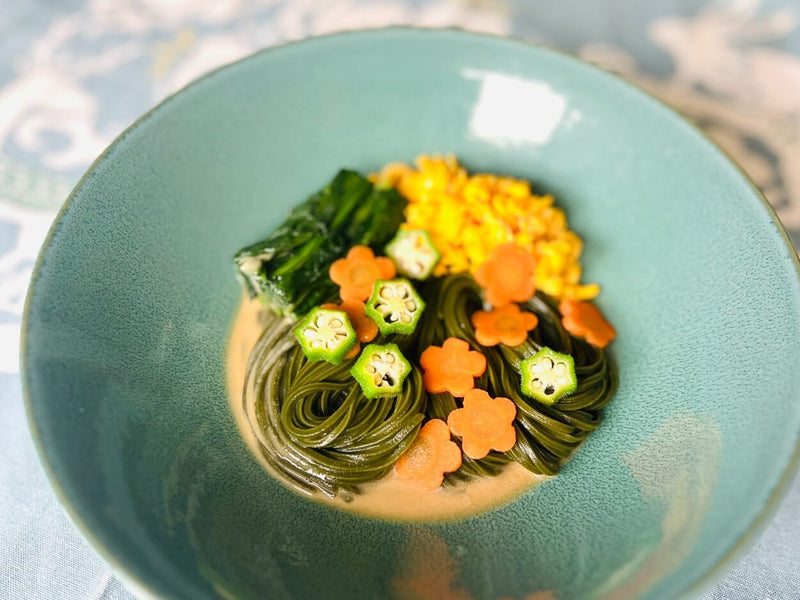 Tahini Gomadare Udon with Spinach, Okura and Egg - By Japanese Chef, Akemi Yokoyama